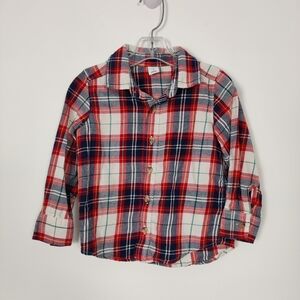 Old Navy Boy's Plaid Button Down Shirt in Red White Plaid 100% Cotton Christmas